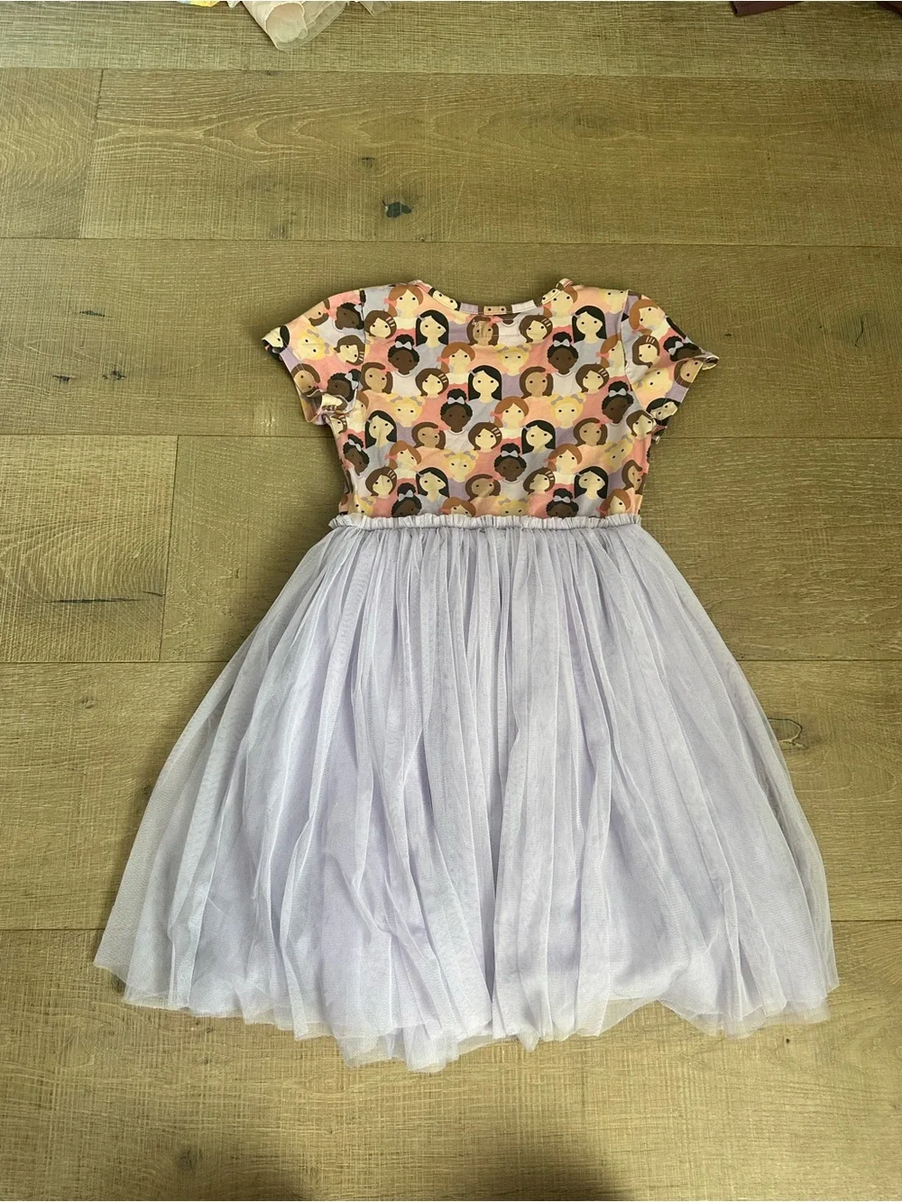 Girls Pink Multicolor Printed Bodice Tulle Skirt Dress